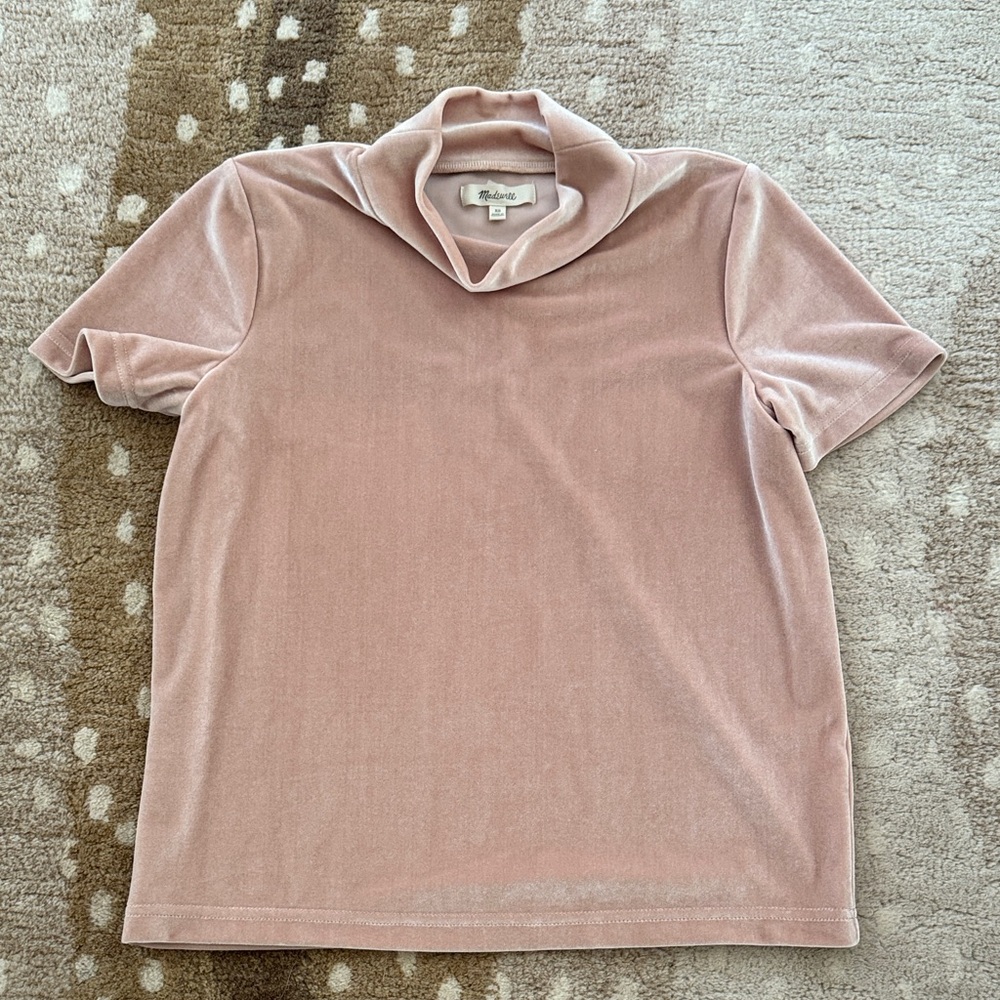 Madewell Nude Velvet Short Sleeve Top